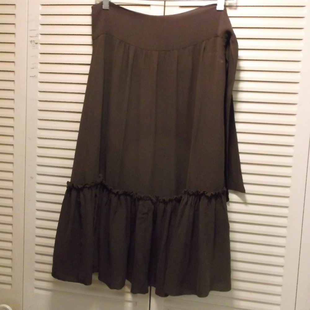 BCBGMAXAZRIA 100% bROWN sILK sKIRT 4